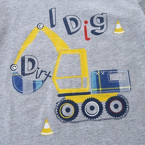 Kids grey cotton t-shirt with excavator print and I Dig Dirt embroidery detail
