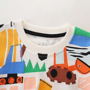 Kids long sleeve crewneck sweatshirt with colorful cartoon construction truck prints