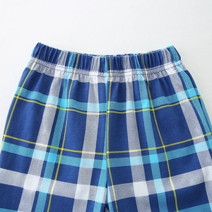 Kids plaid cotton shorts with elastic waistband and blue yellow checkered pattern