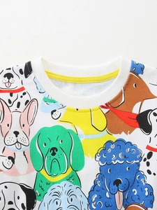 Crew neck cotton sweatshirt for boys with colorful cartoon dog print and rib collar
