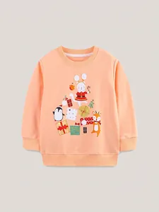 Girls Christmas Cartoon Print Cotton Sweatshirt Autumn Winter Long Sleeve Round Neck Pullover Top For Toddler Kids