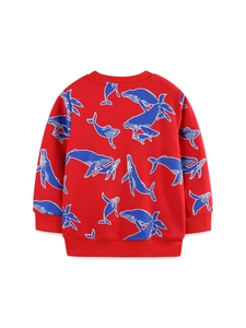 Sweat-shirt rouge pour garçon en coton avec imprimé baleine de dessin animé