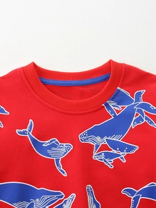 Sweat-shirt rouge pour garçons avec imprimé baleine bleue en tricot de coton doux