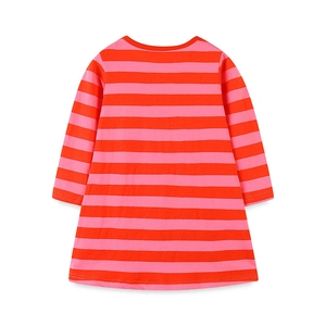 Abito a righe a maniche lunghe da bambina con strisce rosso-rosa e scollo rotondo casual