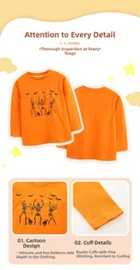 Details des orangefarbenen Halloween-Langarmshirts mit Fledermaus- und schwarze Katze-Print