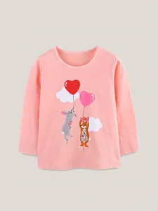 Girls Long Sleeve Cotton T-shirt Cartoon Rabbit Heart Print Round Neck Soft Knitted Autumn Pullover Base Shirt Top