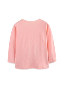 Pink long sleeve cotton T-shirt for girls featuring a back view with fine knit texture