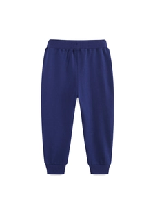 Dark blue boys dinosaur embroidered cotton joggers with ribbed waistband and cuffs