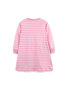 Abito in cotone a maniche lunghe a righe rosa e bianche per bambine con ricamo animale
