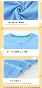 Detail view of girls blue cotton dress showing neck elasticity and soft knit fabric texture