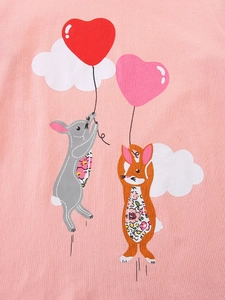 Girls long sleeve cotton t-shirt featuring cute rabbits and heart balloons print