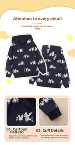 Detail of girls navy zip hoodie with squirrel print and ribbed cuff craftsmanship