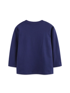 Navy blue long sleeve kids t-shirt with crew neck and solid color back view
