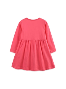 Robe fille rose rouge à manches longues en tricot de coton avec broderie