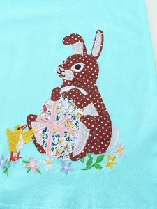 Robe de princesse bleue pour fille avec broderie de lapin et œuf de Pâques coloré