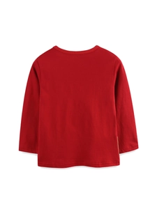 Classic red long-sleeve cotton T-shirt for girls featuring a clean round neck back view