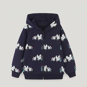 Girls Cotton Zip Up Hoodie Casual Cartoon Squirrel Floral Print Long Sleeve Sweatshirt Jacket Autumn Kids Outerwear