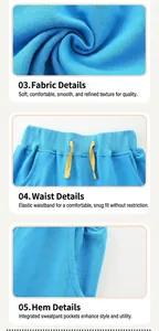 Detail view of sky blue kids sweatpants showing fabric texture and drawstring waist