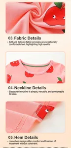 Dettaglio dell'abito in cotone rosa con stampa di mele e trama del tessuto a maglia