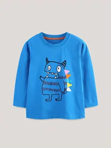 T-Shirt à Manches Longues pour Garçons et Filles 100% Coton Imprimé Monstre Cartoon Col Rond Top Décontracté Automne Enfant
