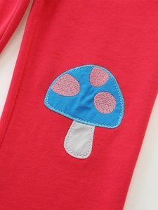 Pantalon de jogging en coton rouge pour filles avec broderie champignon bleu mignon