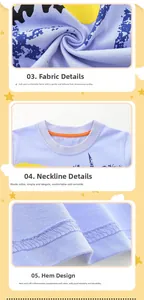 Détail macro du tissu en coton lavande avec col élastique et coutures durables du t-shirt