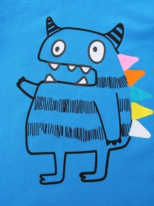 T-shirt manches longues bleu pour garçon en coton avec imprimé graphique monstre coloré