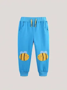 Kids Toddler Cotton Sweatpants Casual Joggers With Cartoon Bee Embroidery Elastic Waist Drawstring Trousers For Boys Girls