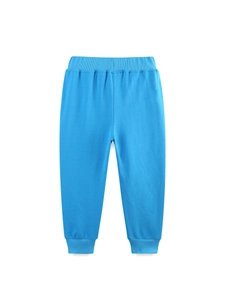Kids bright blue autumn knit joggers featuring a bee embroidery and ribbed elastic waistband