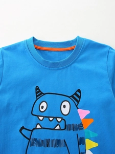 T-shirt manches longues bleu vif pour garçon avec imprimé graphique monstre coloré