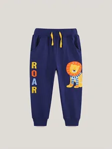 Boys Cotton Embroidered Sweatpants Casual Lion Pattern Joggers With Drawstring Elastic Waist Autumn Kids Sporty Trousers