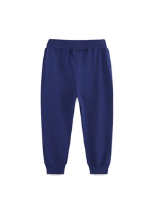 Classic navy blue boys' cotton jogger pants with elastic waist and ribbed cuffs for sports