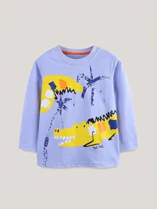T-Shirt Manches Longues en Coton pour Enfants Style Occidental Imprimé Crocodile Palmier Col Rond Haut Décontracté Automne