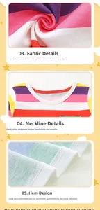 Detail shot of multi-color striped knit fabric texture and elastic neckline for girls dress