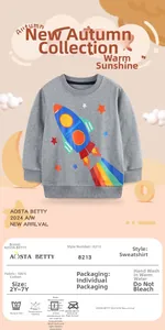 Detailansicht Baumwoll-Sweatshirt für Jungen mit Raketen-Print und Rippstrick-Ausschnitt