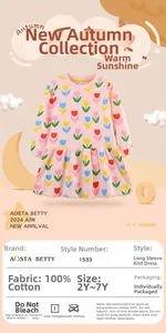 Détail d'une robe en tricot de coton rose avec imprimé tulipe et texture 100% coton