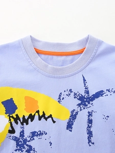 T-shirt violet à manches longues pour garçons en coton avec imprimé dessin animé coloré