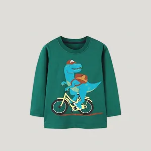 Boys Long Sleeve Cotton T-Shirt Cartoon Dinosaur Print Crew Neck Pullover Top Spring Autumn Kids Casual Clothing