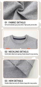 Details von grauem Baumwoll-Sweatshirt mit geripptem Ausschnitt, Saum und weichem Stoff