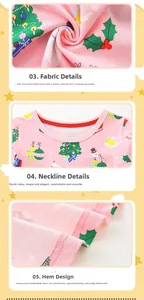 Détails de la robe de Noël rose pour fille montrant le coton doux et les motifs