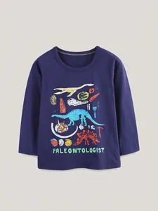 Boys Long Sleeve Dinosaur Fossil Print Cotton T-Shirt Round Neck Kids Casual Paleontologist Graphic Autumn Tee Top