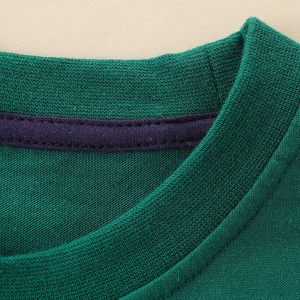 Boys long sleeve green cotton t-shirt with durable ribbed crew neck and neck tape