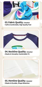 Detailed views of cotton fabric, crew neck stitching, and hem finish on kids' car print tee