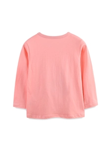Back view of pink long sleeve cotton T-shirt for girls with minimalist crew neck design