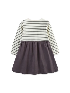 Robe princesse à manches longues pour filles avec rayures, jupe plissée et coupe trapèze