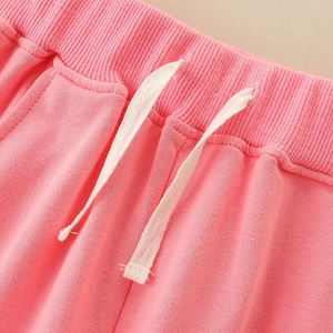 Pantalon de sport rose pour fille avec taille élastique à cordon et maille douce en coton