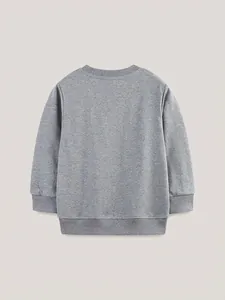 Graues Baumwoll-Sweatshirt für Jungen mit geripptem Rundhalsausschnitt und Ärmelbündchen