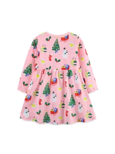 Robe de Noël en tricot rose pour filles avec motifs festifs de bonhommes de neige