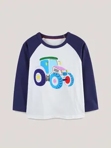 Boys Long Sleeve T-Shirt Cotton Cartoon Tractor Print Raglan Contrast Color Crew Neck Casual Daily Kids Fashion Top