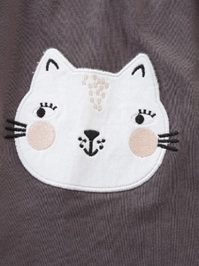 Robe de princesse à manches longues pour fille en marron avec broderie chat blanc